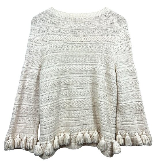 Kate Spade New York Beige Knit Sweater With Tassel Hem Medium - Picture 7 of 13